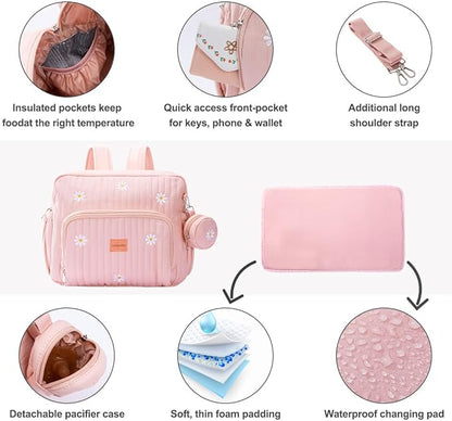 GOBABYMART Diaper Bag Backpack, Medium Maternity baby bag & Changing Pad, Diaper Bag Tote, Insulated Pockets, Hospital Bag (Medium - Pink Flowers)