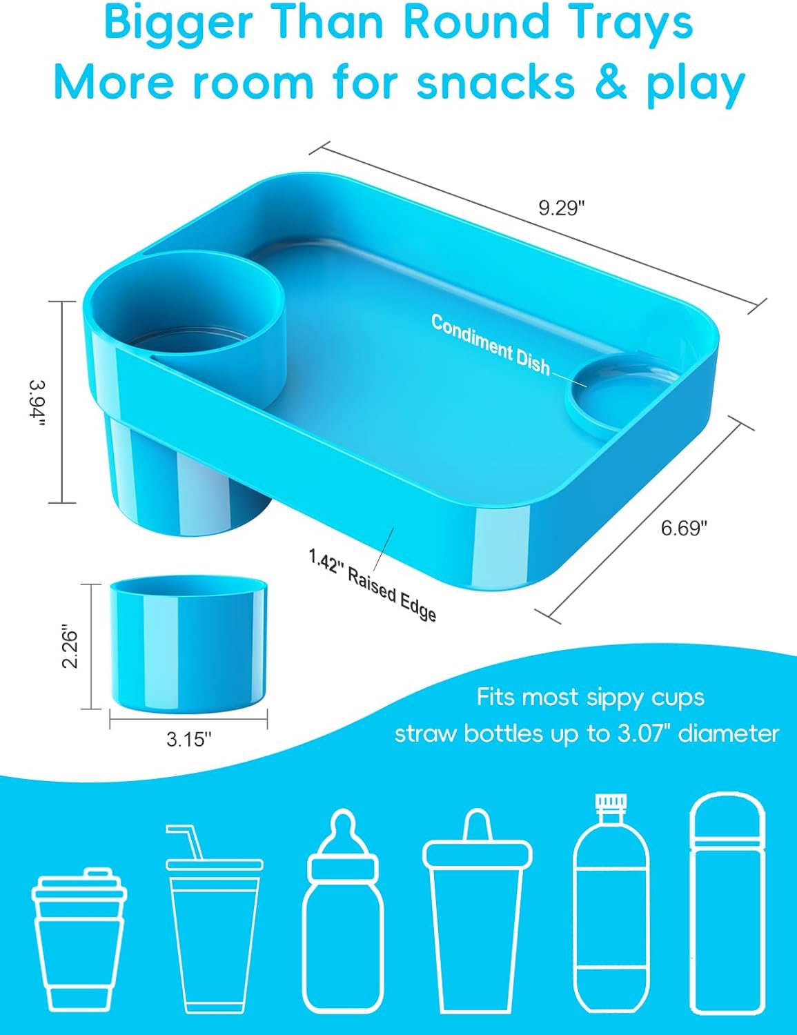 Car Seat Cup Holder Snack Tray for Kids, Reduces Mess, Detachable Large Base & Adjustable Ring, Carseat Tray for Toddler, Car Seat Food Tray Table for Kid Travel Road Trip Essentials -Light Gray