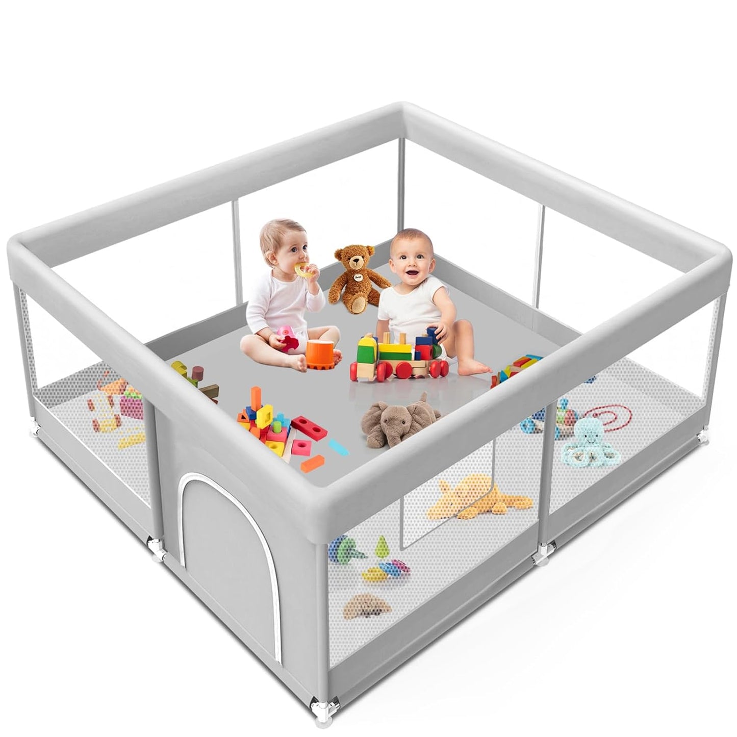 Baby Playpen with Mat, 50x50 Inch Playpen with Mat Waterproof for Babies and Toddlers Play Pen Playards Safety Gate Fence Active Center Indoor