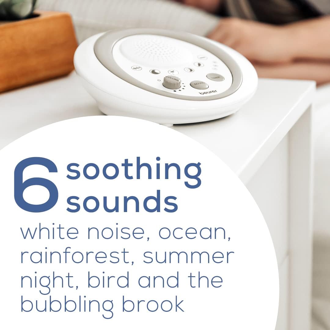 Beurer White Noise Machine with 4 Soothing Sounds | Sound Machine with Auto Shut-Off Sleep Timer | Portable White Noise Machine for Adults, Kids & Babies | Dreamsound Sleep Machine, SL15