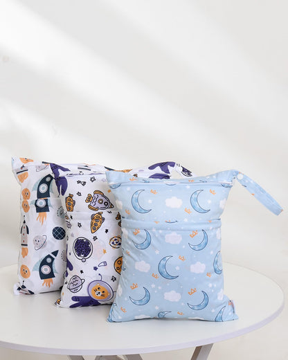 ALVA ALVABABY 3 Cloth Diaper Wet Dry Bags Waterproof Reusable with Two Zippered Pockets Travel Beach Pool Daycare Soiled Baby Items Yoga Gym Bag for Swimsuits or Wet Clothes Small medium Large - Colors A