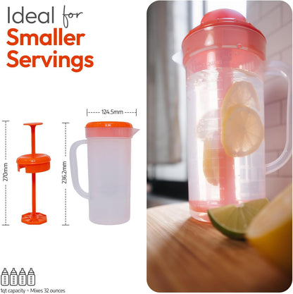 JBK Pottery 1 Quart Plastic Mixing Pitcher with Mixing Lid, BPA Free, Shatterproof Beverage Jug for Iced Tea, Lemonade, Juices, Milk – Leak-Proof, Easy Stirring, Dishwasher Safe | Blue