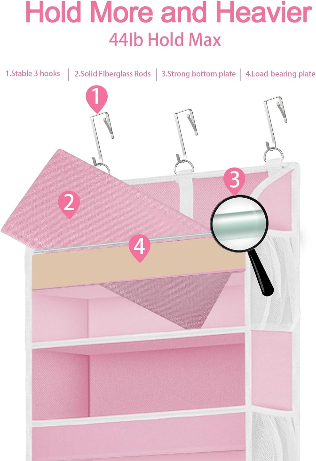 TAHAVICE 1 Pack Over The Door Organizer Storage, Hanging Organizer Closet with 5 Large Pockets 10 Mesh Pockets, 44 lbs Weight Capacity, Behind Door Storage for Nursery Bedroom Bathroom (Dark Grey)