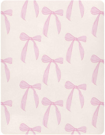Fitted Crib Sheets Pink Checkered and Bows Stretchy Portable Playard Sheets for Baby Toddler, Breathable Soft Mini Crib Mattress 39 x 27 in for Boys and Girls