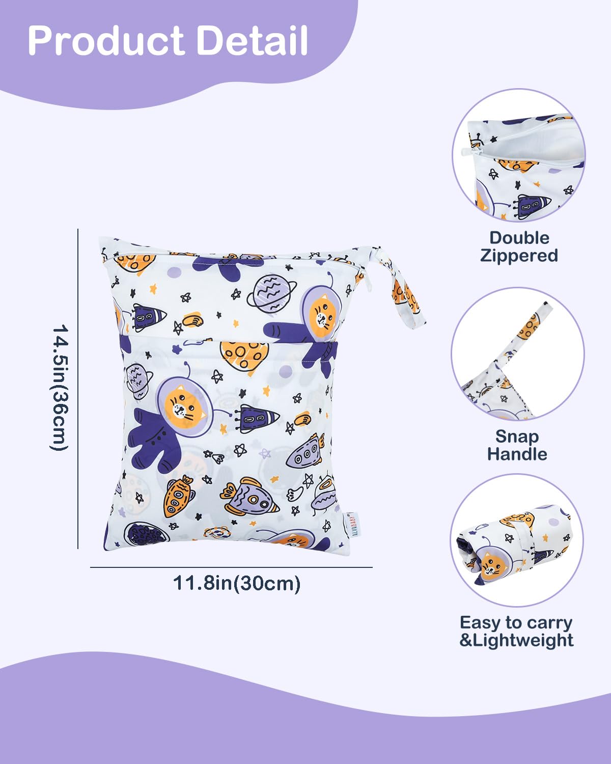 ALVA ALVABABY 3 Cloth Diaper Wet Dry Bags Waterproof Reusable with Two Zippered Pockets Travel Beach Pool Daycare Soiled Baby Items Yoga Gym Bag for Swimsuits or Wet Clothes Small medium Large - Colors A