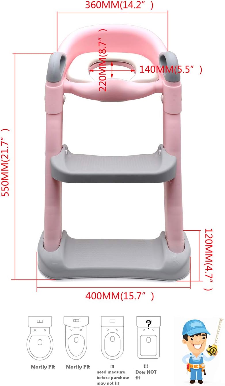 HTTMT- Giraffe Potty Training Toilet Ladder Seat With Upgraded Cushion Step Stool Ladder Toilet Chair/Toilet Trainer for Baby Toddler Kids Children In Pink [P/N: ET-BABY001-PINK STEP]