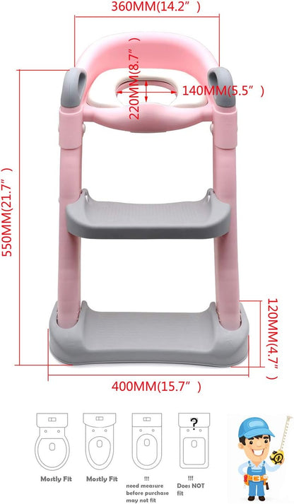 HTTMT- Giraffe Potty Training Toilet Ladder Seat With Upgraded Cushion Step Stool Ladder Toilet Chair/Toilet Trainer for Baby Toddler Kids Children In Pink [P/N: ET-BABY001-PINK STEP]
