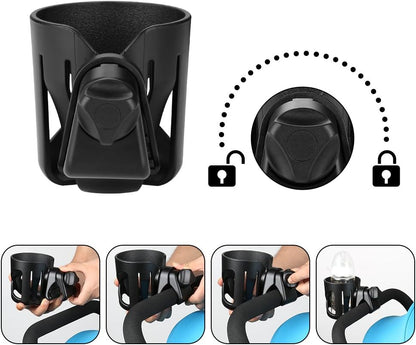 Accmor Universal Cup Holder, Stroller Cup Holder with Phone Holder, 360° Rotatable Large Caliber Designed Bottle Holder for Stroller, Bike, Wheelchair, Walker, Scooter