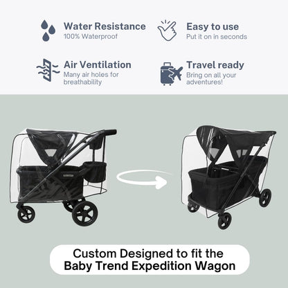 SASHA'S Rain and Wind Cover for Baby Trend Expedition Stroller Wagon/Wagon Plus, Clear Design, Maximum Coverage (Stroller not Included) Made in USA