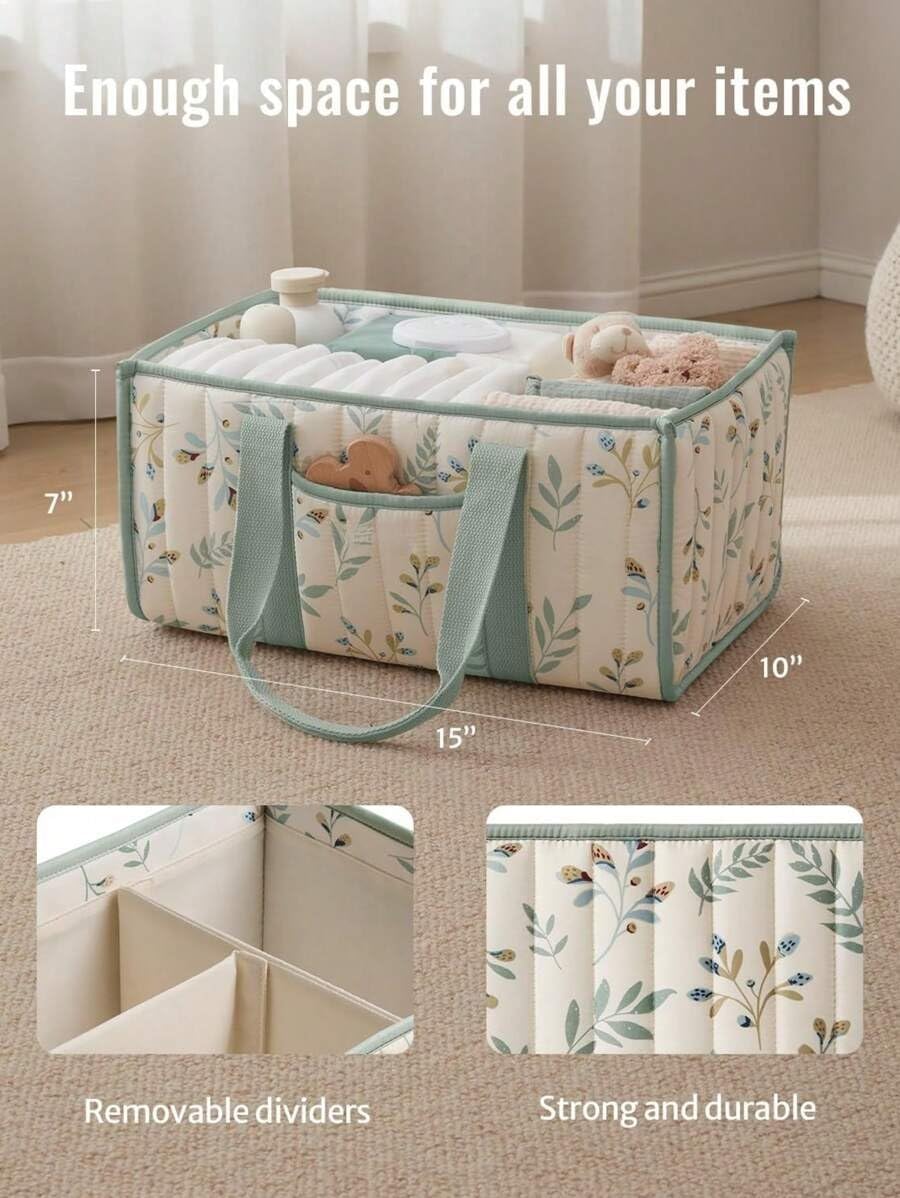 Diaper Caddy Organizer,Cute Floral Nursery Storage Basket,Soft Portable Changing Table Car Caddy Organizer Gift (Floral B)