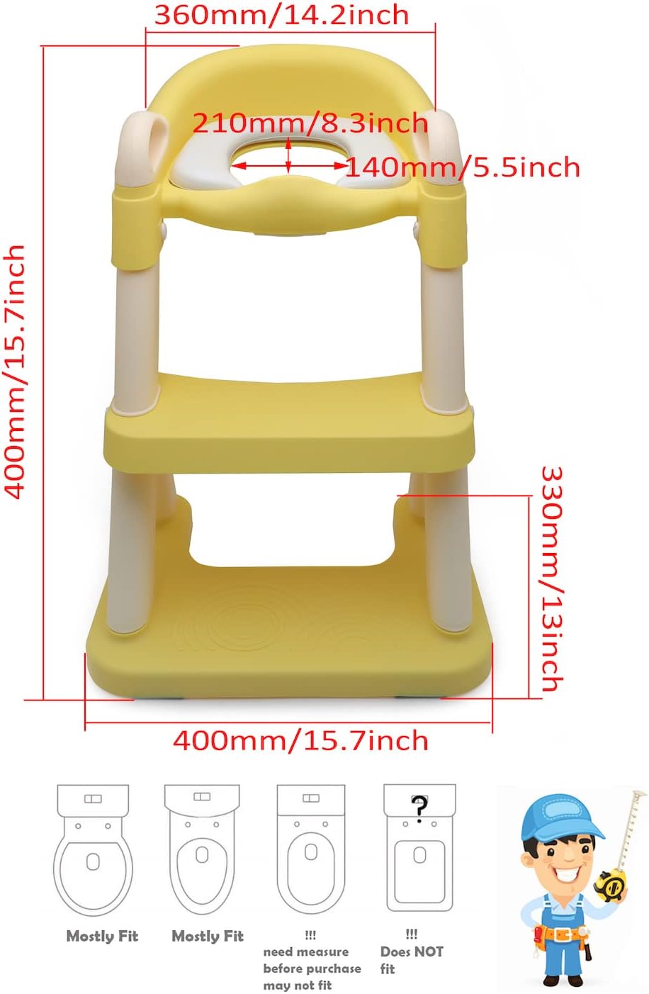 HTTMT- Giraffe Potty Training Toilet Ladder Seat With Upgraded Cushion Step Stool Ladder Toilet Chair/Toilet Trainer for Baby Toddler Kids Children In Pink [P/N: ET-BABY001-PINK STEP]