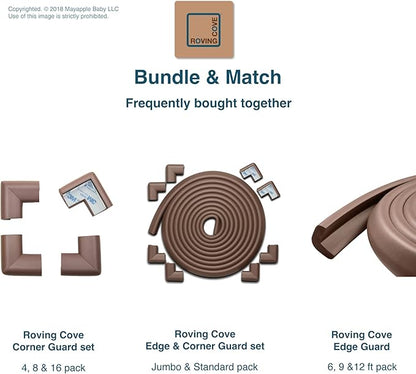 Roving Cove HeftyFit Corner Protector for Baby (8 Large Corners), Heavy-Duty Soft Rubber Foam Furniture Corner Bumper Guards, 3M Adhesive Pre-Taped, Coffee Brown