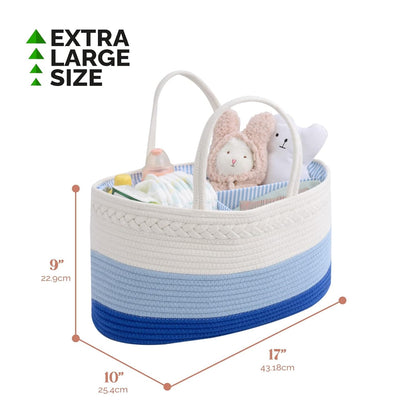 luxury little Diaper Caddy Organizer, Large Cotton Rope Nursery Baby Basket, Changing Table Organizer for Baby Diaper Storage, Portable Car Organizer Removable Divider (Off White, Large)