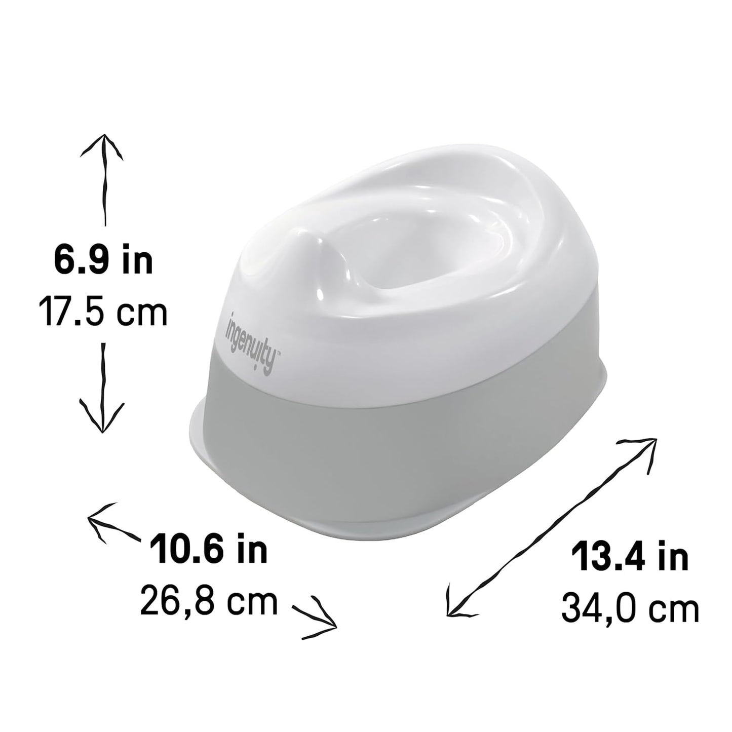 Ingenuity Ready Set Go Potty Training Toilet, Removable Bowl, Non-Skid Bottom, Wide Stable Base, Age 18 Months & Up, White & Grey