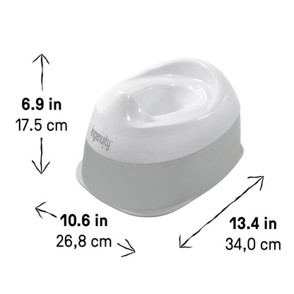 Ingenuity Ready Set Go Potty Training Toilet, Removable Bowl, Non-Skid Bottom, Wide Stable Base, Age 18 Months & Up, White & Grey