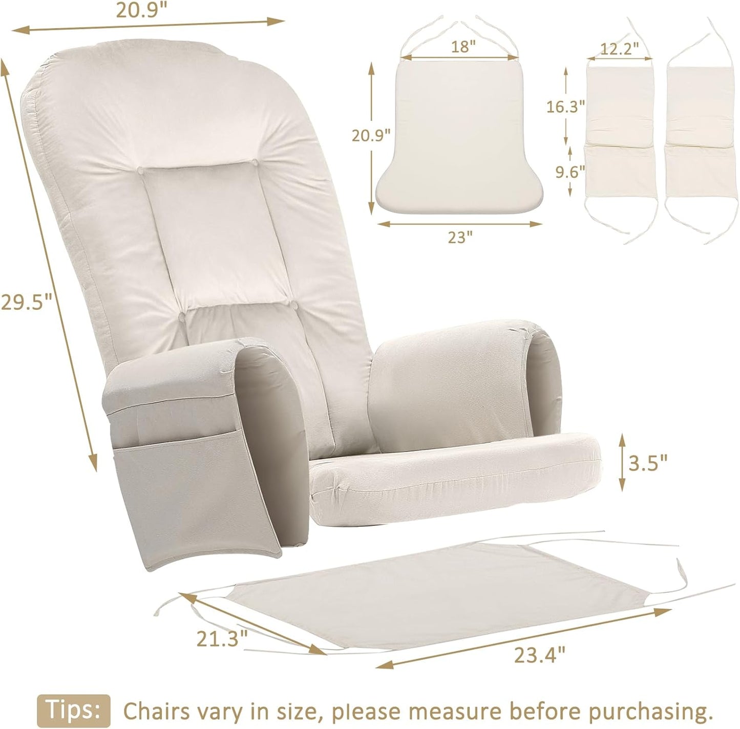 BECHAEO 5PCS Suede Glider Rocker Replacement Cushions with Ottoman Cover Thicken Soft Rocking Chair Cushion Set for Indoor Nursery Glider Rocking Chair, Blue