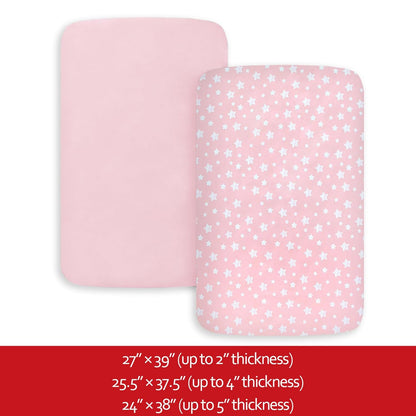 Pack and Play Sheets, 2 Pack Mini Crib Sheets, Stretchy Playard Fitted Sheet, Compatible with Graco Pack n Play, Soft and Breathable Material, Planet & Flower