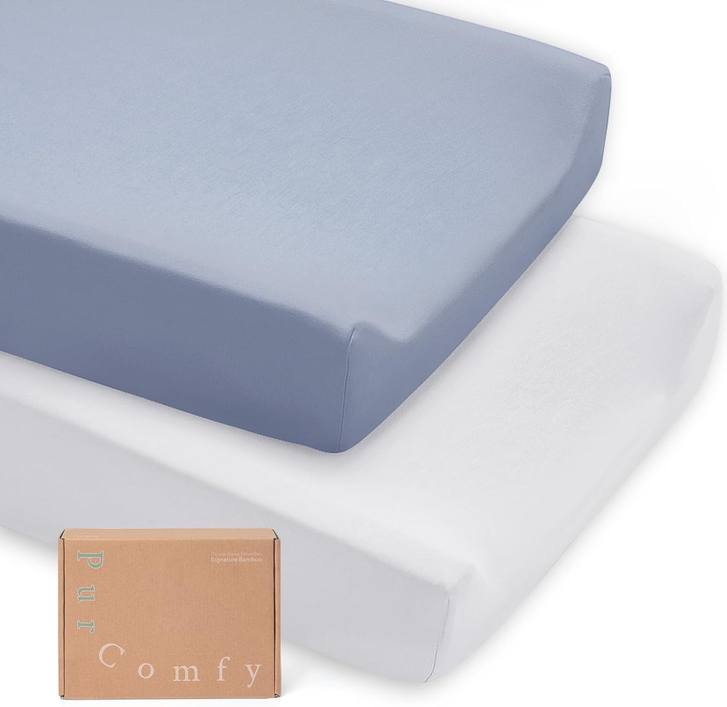 Supersoft Pack and Play Sheets Fitted, Premium Bamboo Viscose Mini Crib Sheets, Pack N Play Mattress Sheets, Graco Playard Baby Sheets Neutral for Boys Girls, 5'' Deep Pocket 2-Pack