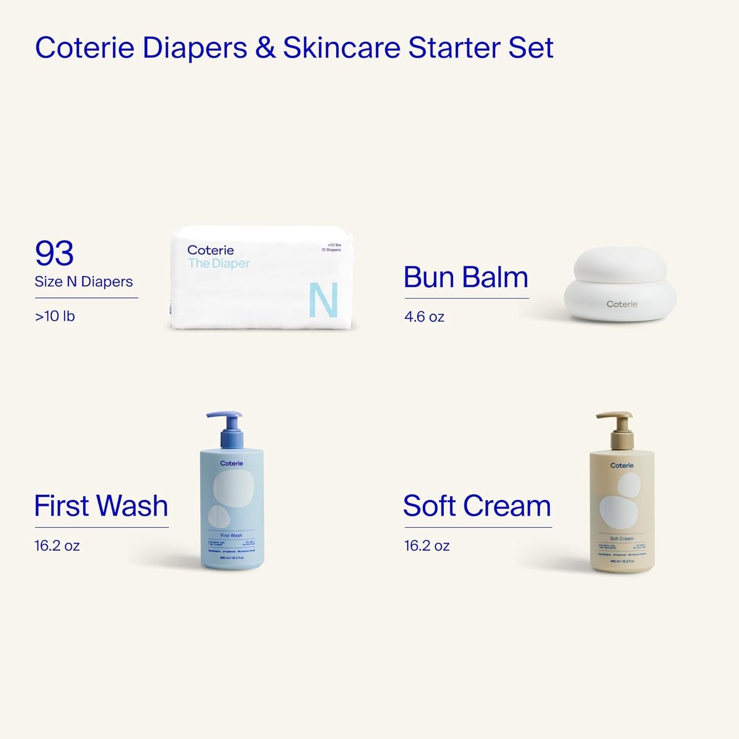 Coterie Baby Dry Skin Skincare Essentials Set | 16.2 oz Face + Body Lotion, 4.7 oz Diaper + Dry Skin Balm | Fragrance Free, Safe for Sensitive Skin, Hypoallergenic, Microbiome Friendly, Eczema Safe