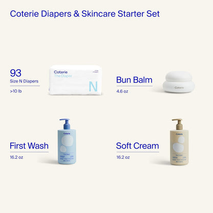 Coterie Baby Dry Skin Skincare Essentials Set | 16.2 oz Face + Body Lotion, 4.7 oz Diaper + Dry Skin Balm | Fragrance Free, Safe for Sensitive Skin, Hypoallergenic, Microbiome Friendly, Eczema Safe