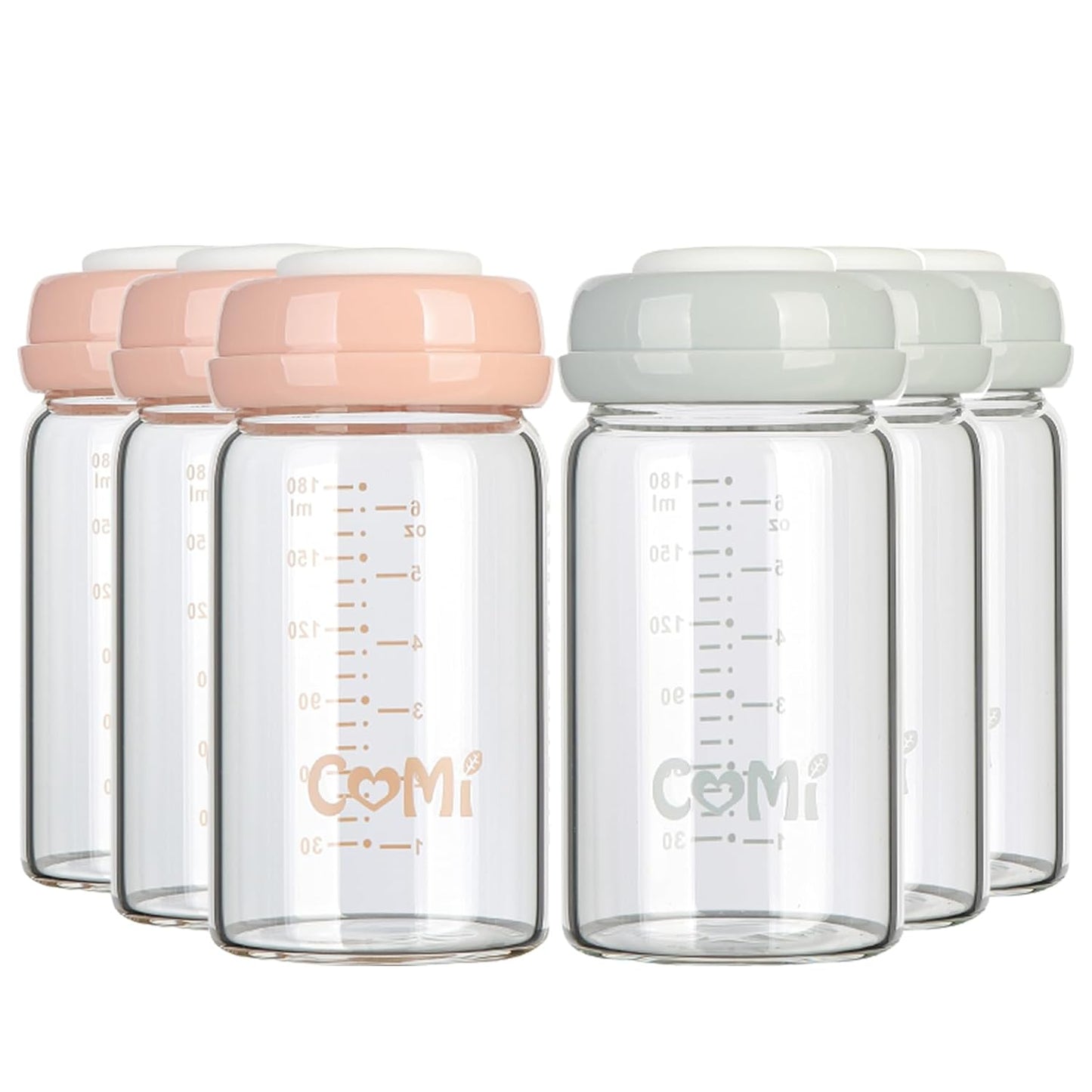 COMI Wide Neck Glass Breastmilk Collection n Storage Bottle, 4 Packs,10oz with Screw Ring Sealing Disk,Re-markable Sealing Disc,BPA Free,Fits Breast Pumps&Nipples(4 Green Lids)