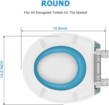 17" White Round Toilet Seat for Adult and Child, Built-In Potty Training Seat with Soft Quiet Close Non-Slip Design, Magnetic Kids Seat and Cover for Round/Oval Toilets, Easy to Install and Clean
