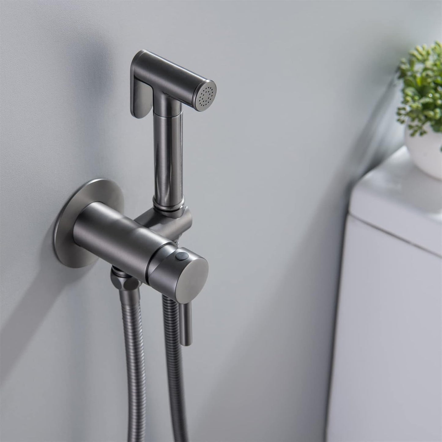 Bidet Sprayer for Toilet, Wall Mounted Hot and Cold Bidet Faucet, Handheld Cloth Diaper Sprayer Kit,Chrome(Gunmetal Gray)