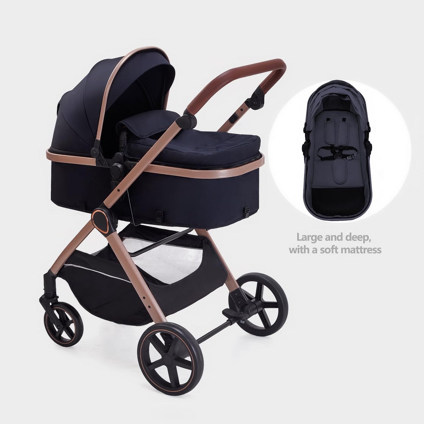 Lortsybab 2 in 1 Baby Stroller, Newborn Infant Toddler Convertible Pram Stroller for 0-36 Months Old Babies (Grey)