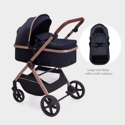Lortsybab 2 in 1 Baby Stroller, Newborn Infant Toddler Convertible Pram Stroller for 0-36 Months Old Babies (Grey)
