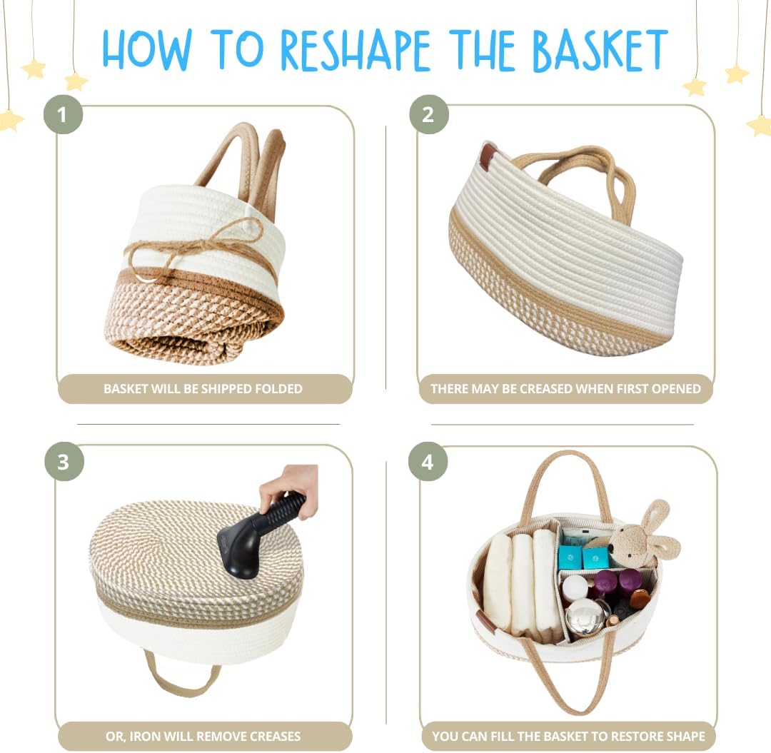 DECOMOMO Baby Caddy Organizer, Mother's Day Diaper Caddy Basket, Baby Baskets for Baby Shower (Spiral Beige & White, Large)