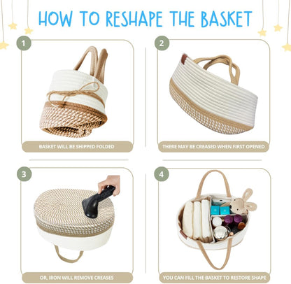 DECOMOMO Baby Caddy Organizer, Mother's Day Diaper Caddy Basket, Baby Baskets for Baby Shower (Spiral Beige & White, Large)
