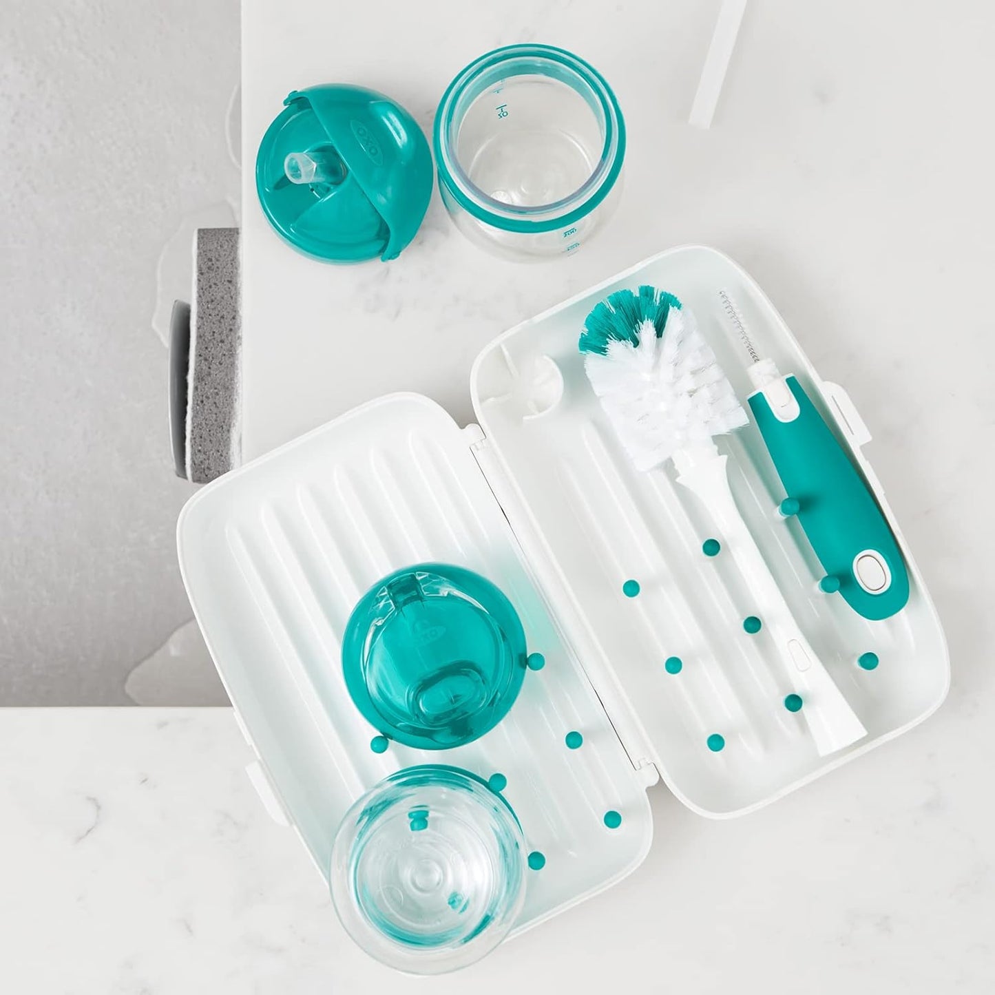 OXO Tot Travel Size Drying Rack with Bottle Brush- Gray