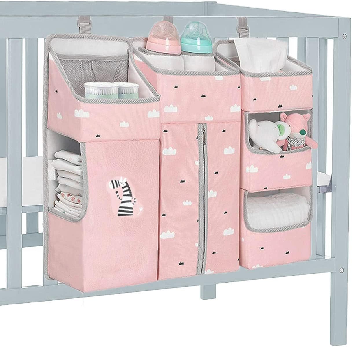 Hanging Diaper Caddy Organizer for Baby Crib - 3-in-1 Diaper Stacker for Changing Table Nursery Organization Storage Holder for Baby Essentials Attachment Portable Combining (Light grey)