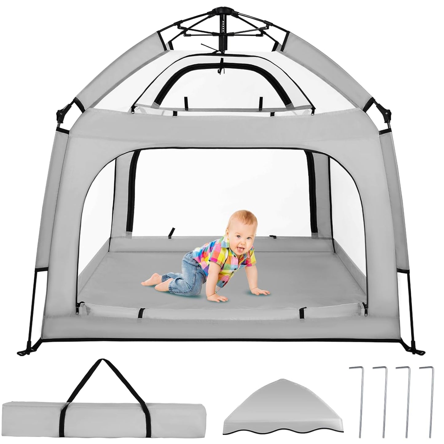 Bend River Portable Baby Playpen with Canopy, Infant Play Yard, Beach Tent, Mosquito Net for Indoor and Outdoor (Beige)