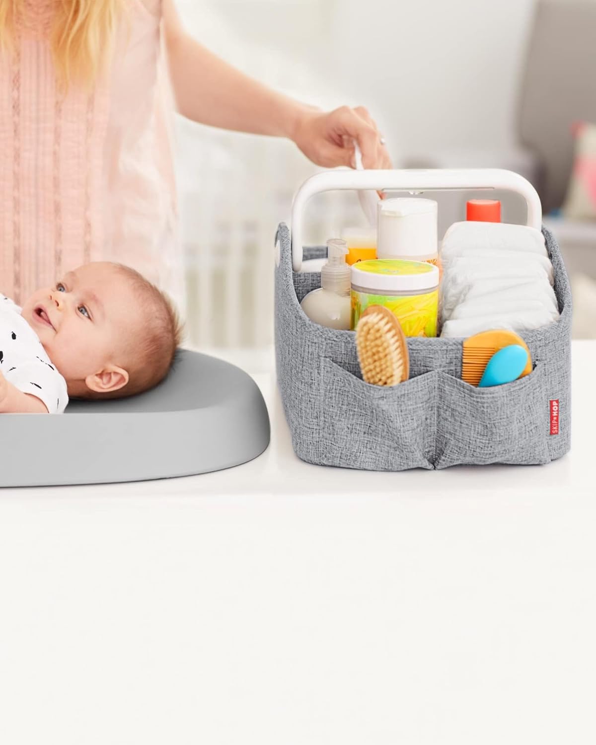 Skip Hop Diaper Caddy Organizer with Touch Sensor Night Light Nursery Style Oat