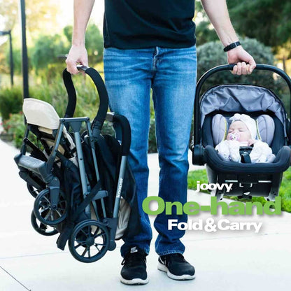 Joovy Kooper X2 Double Stroller, Lightweight Travel Stroller, Compact Fold with Tray, Black
