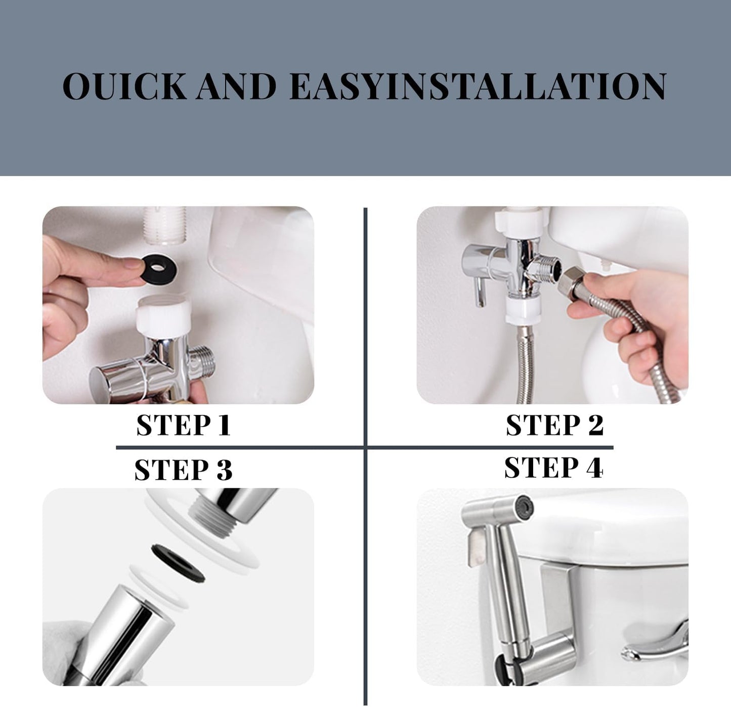 Bidet Sprayer – Handheld Jet Spray for Attachment Toilet, Adjustable Water Pressure Toilet Muslim Shower Easy to Install - Stainless Steel, with Bidet Hose for Feminine Wash