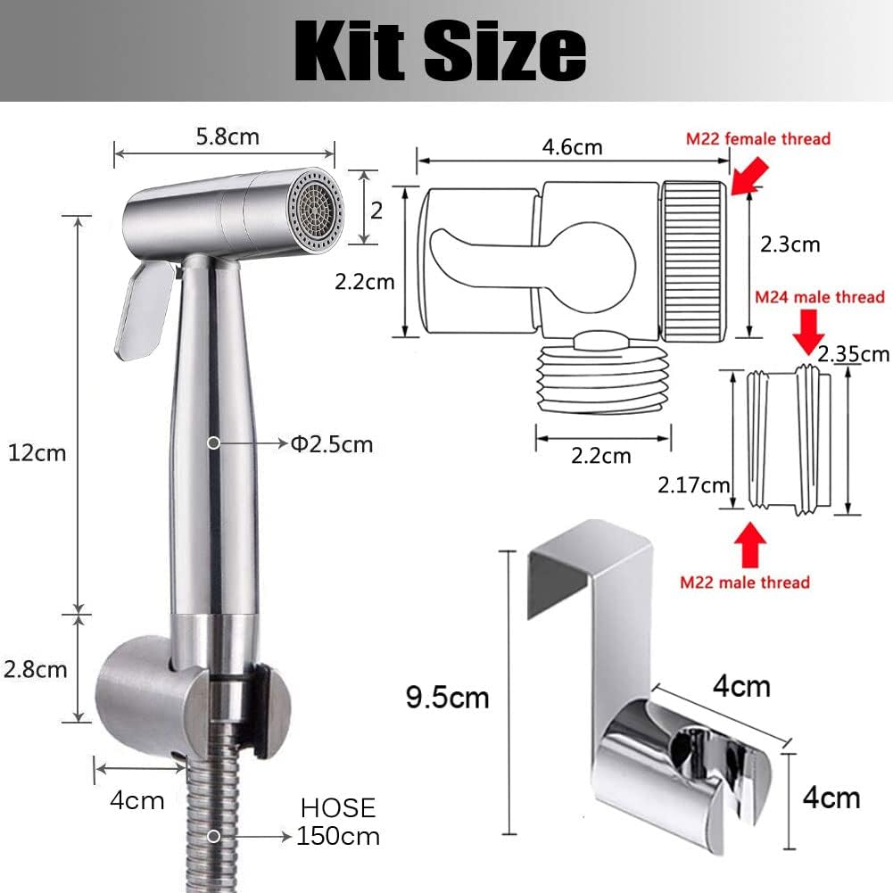 Handheld Bidet Sprayer Toilet Bathroom- Stainless Steel Sprayer Shattaf Toilet Bidet Shower Head for Bathroom Sink or Toilet - with Faucet Dispenser,59in Hose and Bracket Holder