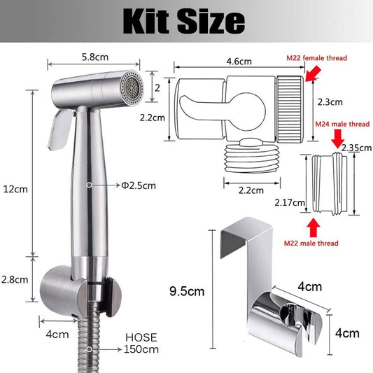 Handheld Bidet Sprayer Toilet Bathroom- Stainless Steel Sprayer Shattaf Toilet Bidet Shower Head for Bathroom Sink or Toilet - with Faucet Dispenser,59in Hose and Bracket Holder