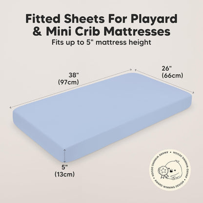 2-Pack Mini Crib Sheets Fitted - 38x26 Pack N Play Sheets for Pack and Play Mattress, Organic Cotton, Soft & Breathable Playard Bedding, Neutral Mini Toddler Bed Cover for Boys, Girls (Dragon Tale)