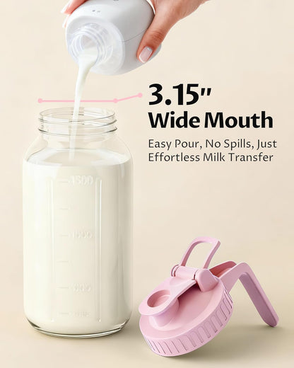 32oz Breast Milk Pitcher with Lid - Airtight Leakproof Glass Storage with Flip Cap & Pour Spout, Wide Mouth 1 Quart Breastmilk Storage Container Breastfeeding Essentials for Breastmilk, Formula, Milk