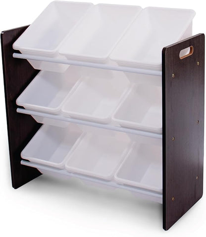 Humble Crew Toy Storage Organizer with 9 Removable Storage Bins for Kids Playroom, 3-Tier Toddler Toy Organization and Storage, Espresso/White