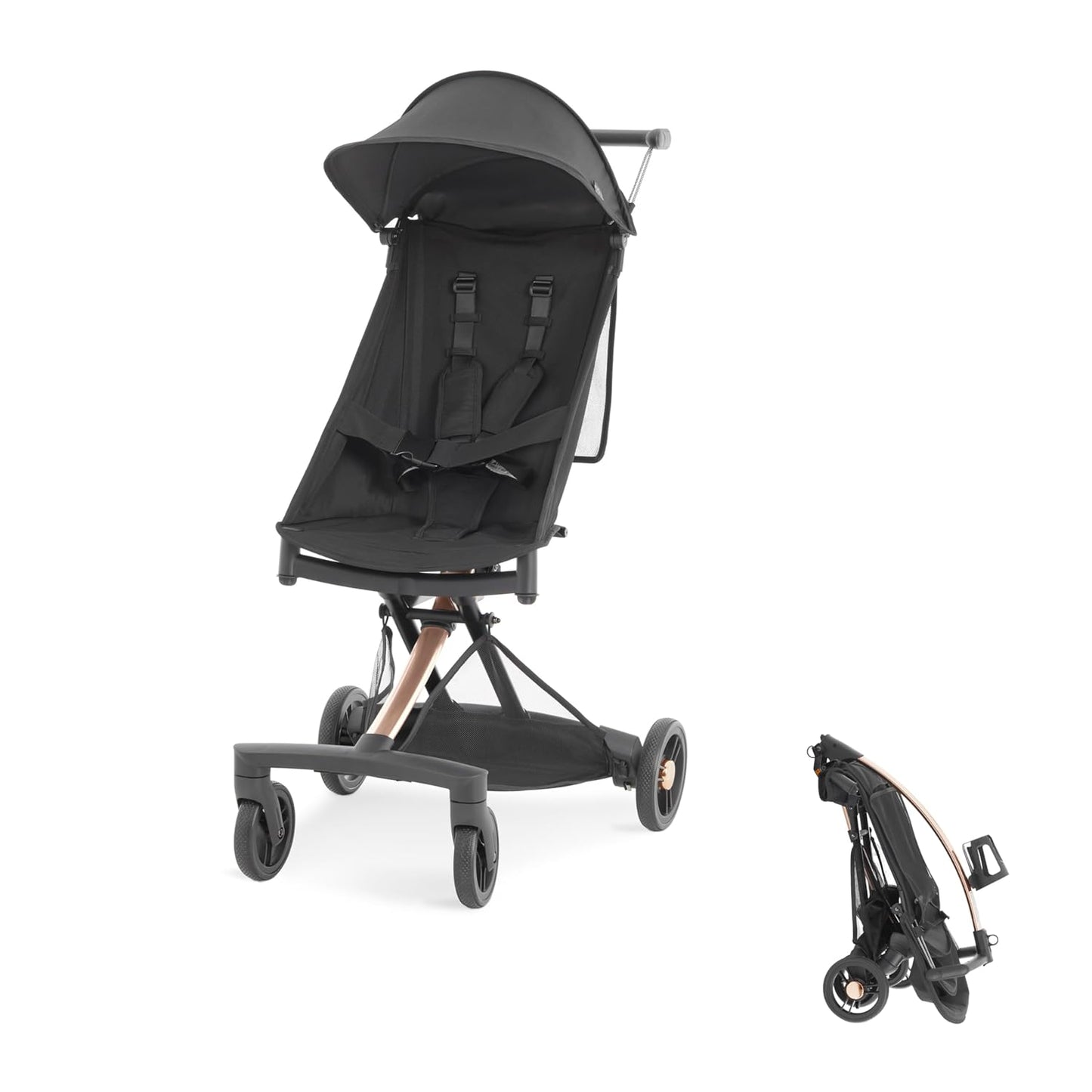Evolur Roamer Ultra Lightweight Stroller, Compact One-Hand Self-Standing Fold Travel Stroller with 5-Point Safety Harness, Adjustable Sun Canopy, 360° Rotating Wheels with Cup Holder - Red