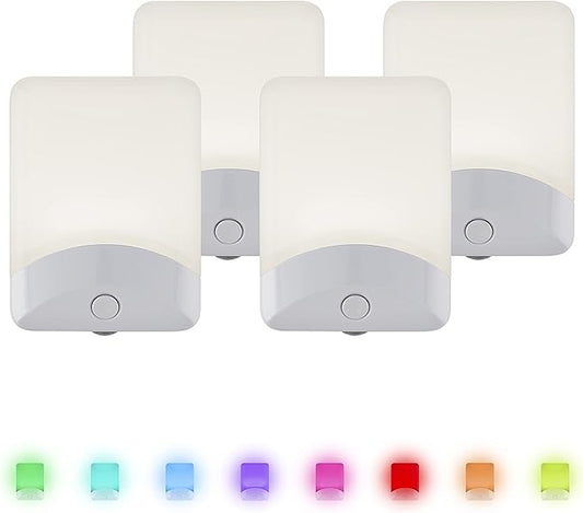 GE Color Changing LED Night Light for Kids, Dusk to Dawn Sensor, Home Decor Apartment Essentials, Wall Lights for Bedroom, Ambient Lighting, Nightlights Plug in, 50860, 4-Pack