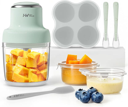 Baby Food Maker, HEYVALUE 13-in-1 Larger Baby Food Processor Set, Fruit, Vegatable, Meat, Puree Blender with Baby Food Freezer Tray, Silicone Spoons, Spatula,20 OZ(Gray)