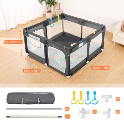 COMOMY Playpens for Babies and Toddlers, Small Baby Play Pens, Activity Center for Safe and Non-Slip Baby Fence, Full Mesh Design, Indoor & Outdoor Kids Activity Center (Dark Grey, 36"x36")