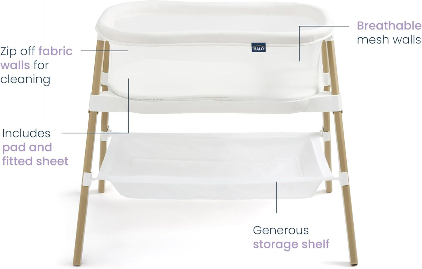 HALO® BassiNest® Bedside Sleeper – Breathable Baby Bassinet Slides Over Bed with Mesh Walls for Airflow & Visibility, Lowering Wall for Easy Access, Fits Most Beds