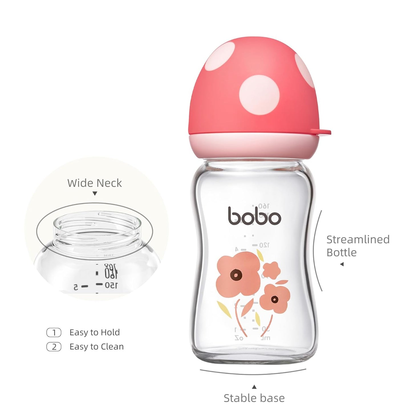 YOHKOH Natural Glass Baby Bottle with Level 1 Slow Flow Nipple, Newborn Anti-Colic Baby Bottles, Wide Neck Mushroom Baby Glass Bottle (Multicolour-A, 3.4oz (Pack of 4))