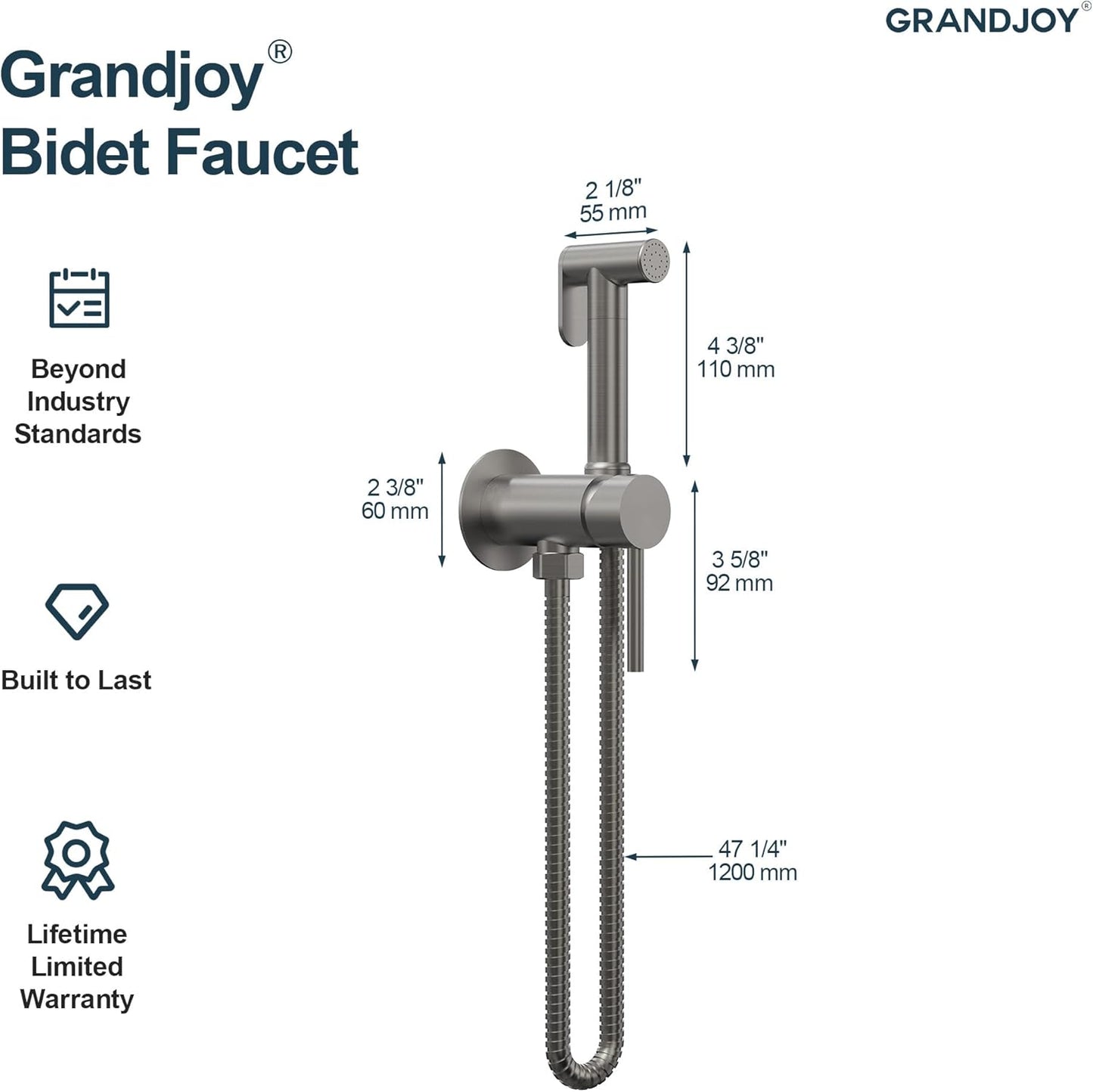 Brushed Gold Hot & Cold Handheld Bidet Sprayer for Toilet, Adjustable Water Pressure Control, 47-Inch Stainless Steel Hose Wall Mount Bidet Faucet for Feminine Wash & Cloth Diaper