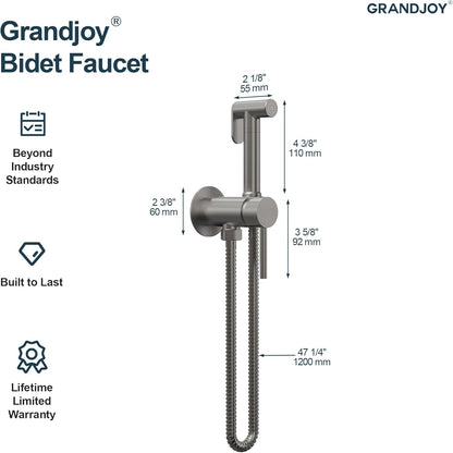 Brushed Gold Hot & Cold Handheld Bidet Sprayer for Toilet, Adjustable Water Pressure Control, 47-Inch Stainless Steel Hose Wall Mount Bidet Faucet for Feminine Wash & Cloth Diaper